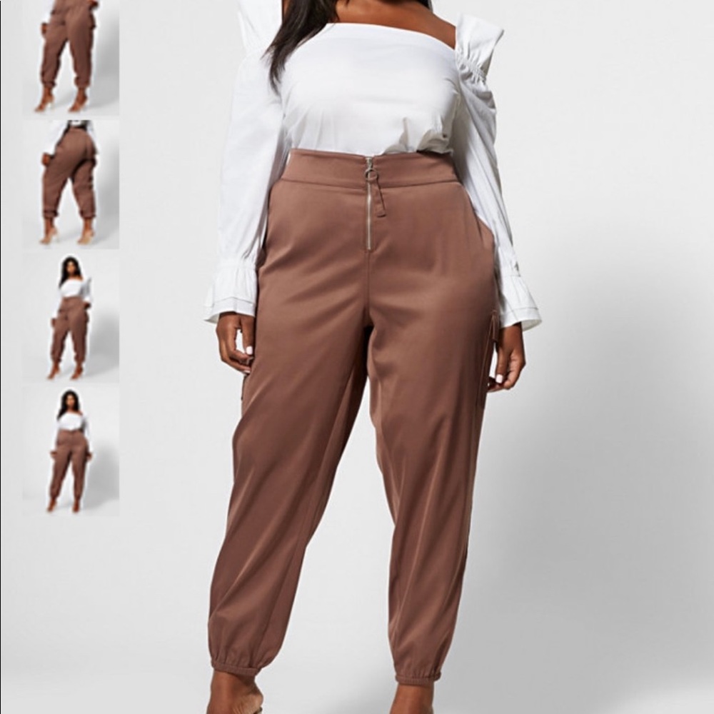 Taupe Silky Zipper Jogger